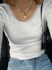 Lace Trim White Trendy Cropped Tank Top