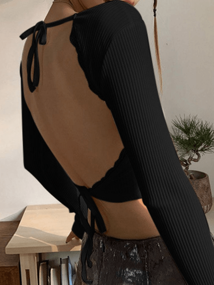 Lace Up Backless Crop Knit Top - HouseofHalley