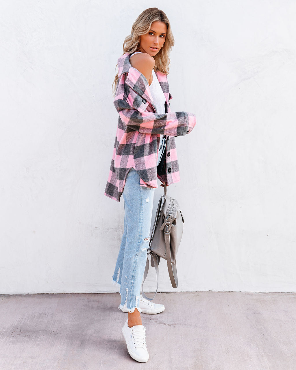 Larry Pocketed Buffalo Plaid Shacket - Pink