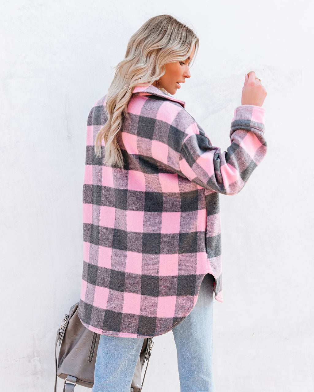 Larry Pocketed Buffalo Plaid Shacket - Pink