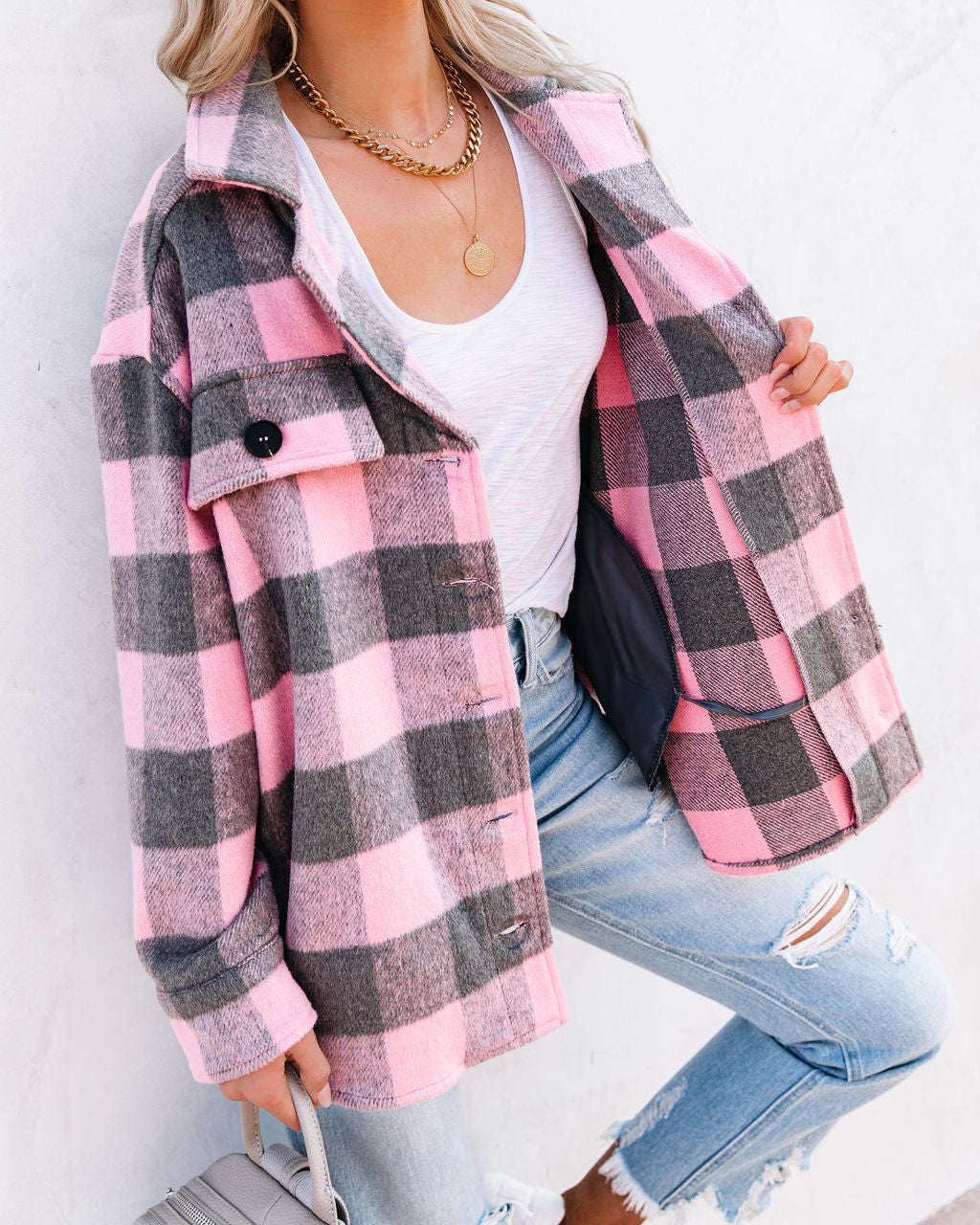 Larry Pocketed Buffalo Plaid Shacket - Pink