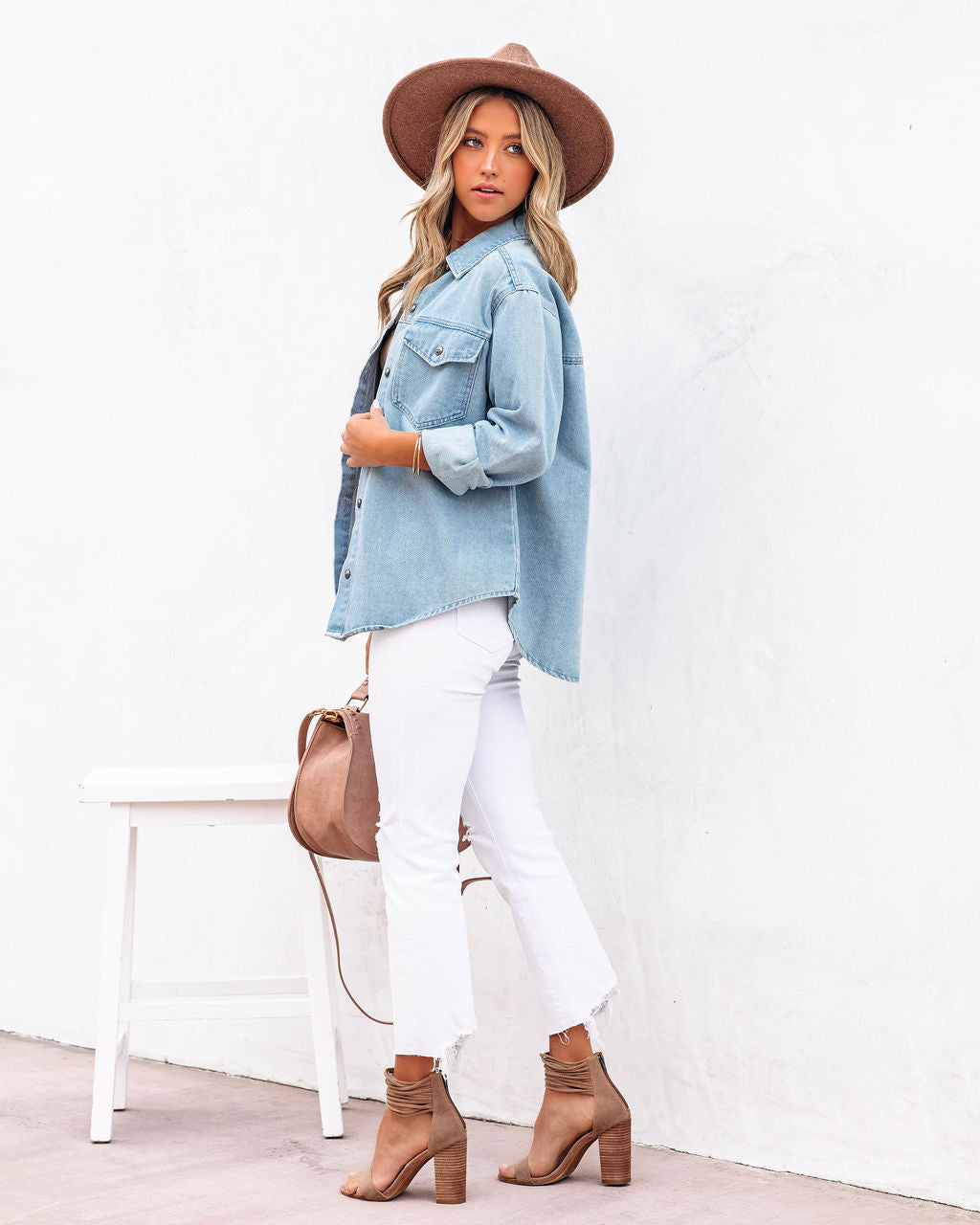 Lassie Button Down Denim Shacket - Light Wash