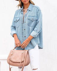 Lassie Button Down Denim Shacket - Light Wash