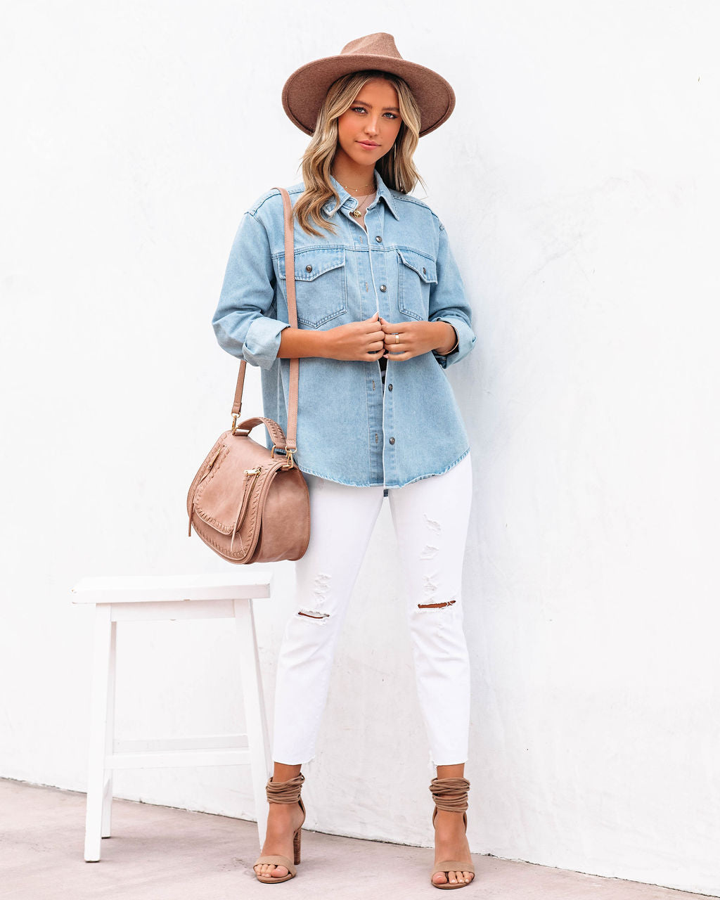 Lassie Button Down Denim Shacket - Light Wash