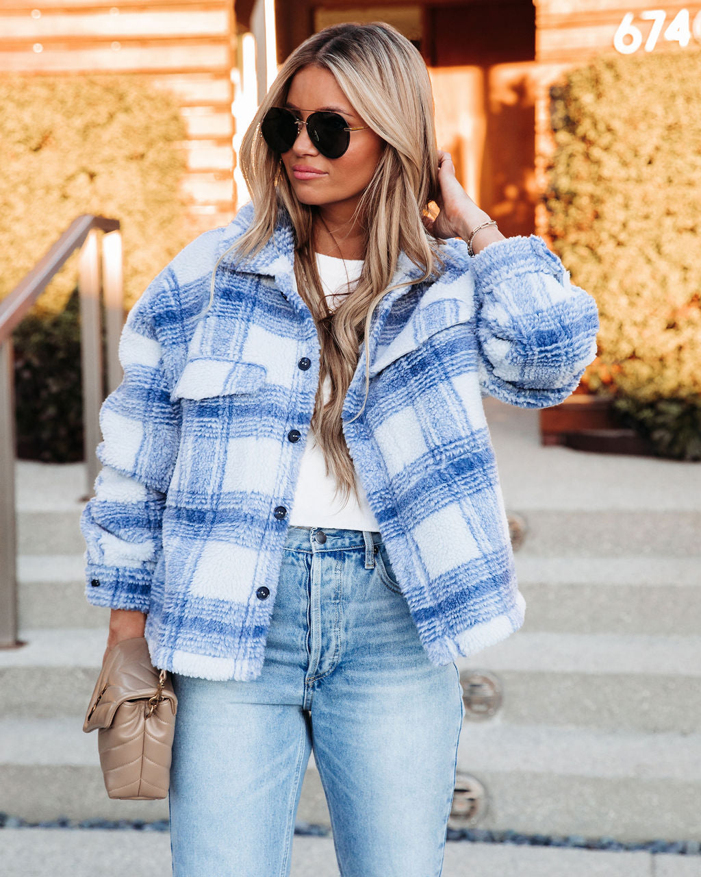 LA Winter Pocketed Plaid Button Down Jacket