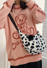 Leopard Print Fuzzy Shoulder Bag - HouseofHalley