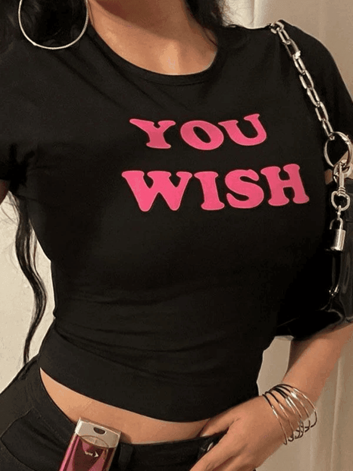 Letter Pattern Black Crop Top - HouseofHalley