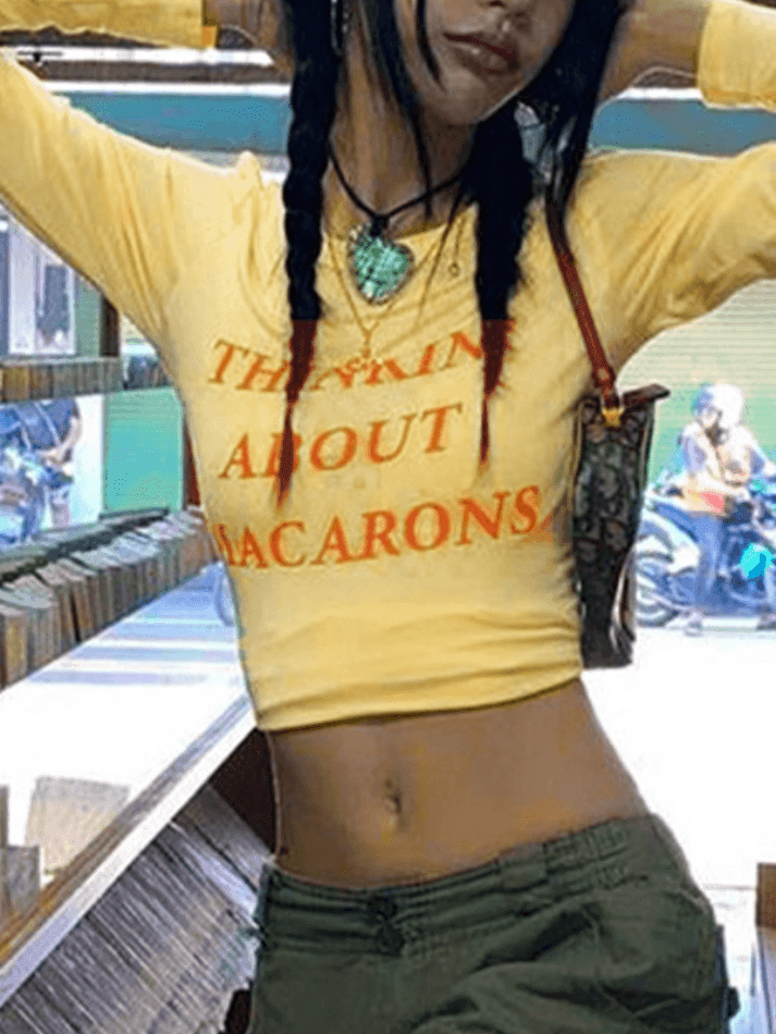 Letter Print Contrast Color Crop Long Sleeve Tee - HouseofHalley