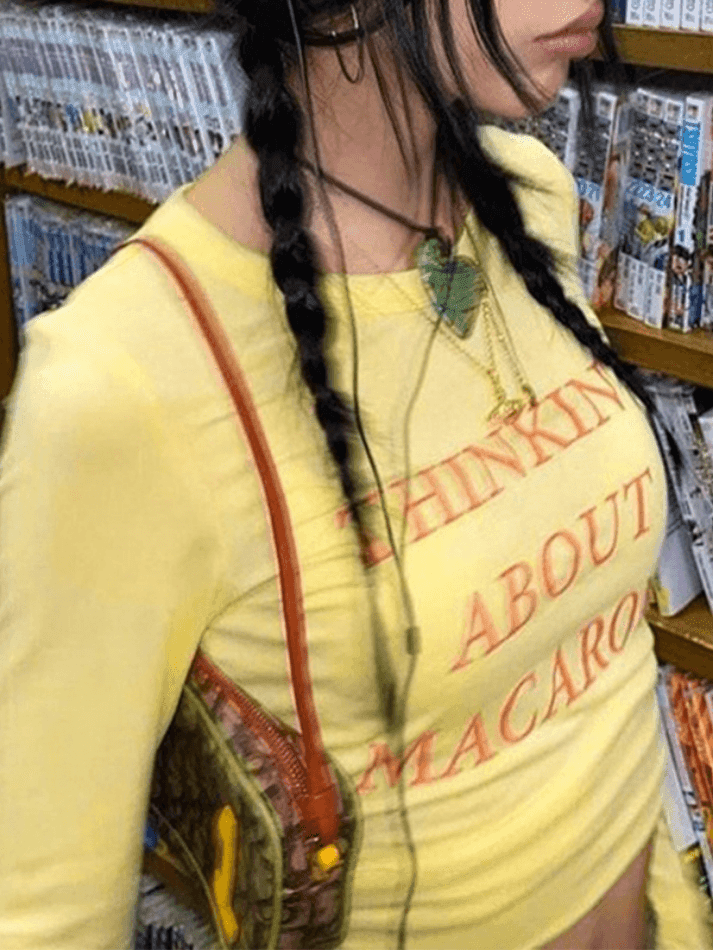 Letter Print Contrast Color Crop Long Sleeve Tee - HouseofHalley