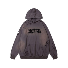 Letter Patch Ripped Hoodie