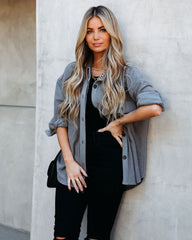 Lexie Cotton Blend Button Down Shacket - Charcoal