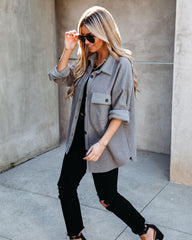 Lexie Cotton Blend Button Down Shacket - Charcoal