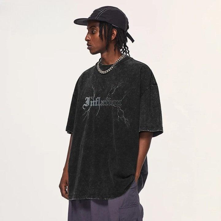 Lightning Printed Washed Oversized T-shirt