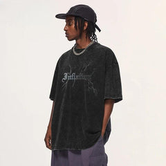 Lightning Printed Washed Oversized T-shirt