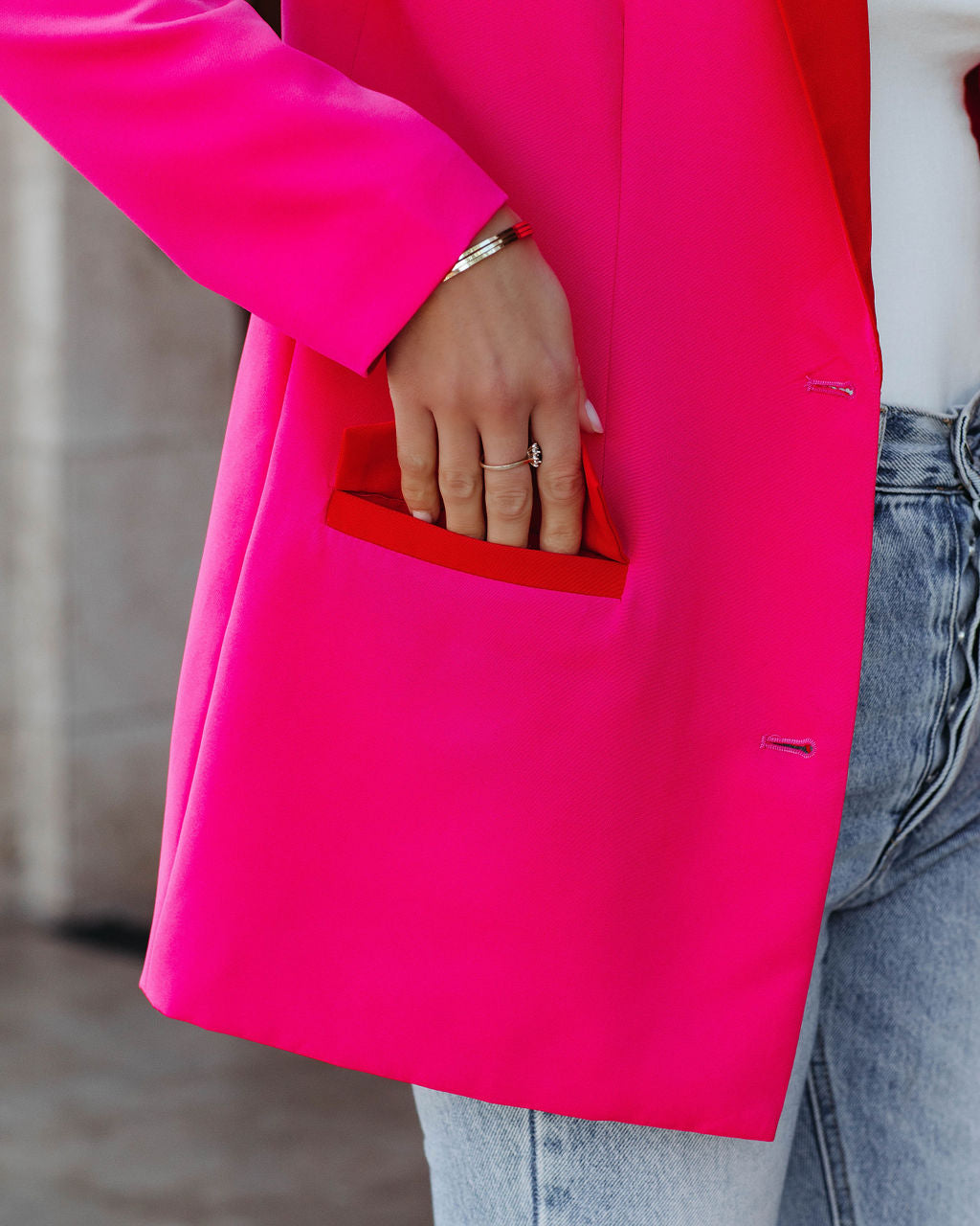 Love Notes Pocketed Colorblock Blazer - Fuchsia Red