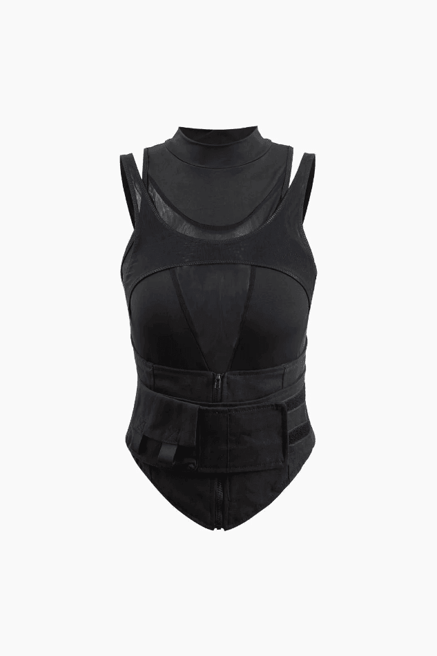 Mesh Panel Belted Tank Top - HouseofHalley