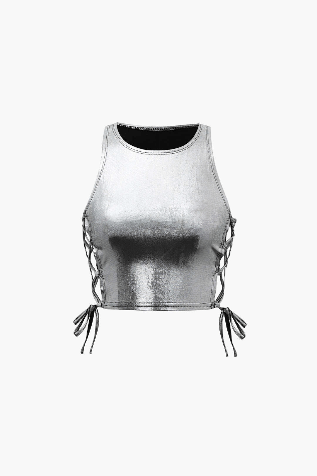 Metallic Lace Up Side Crop Tank Top - HouseofHalley