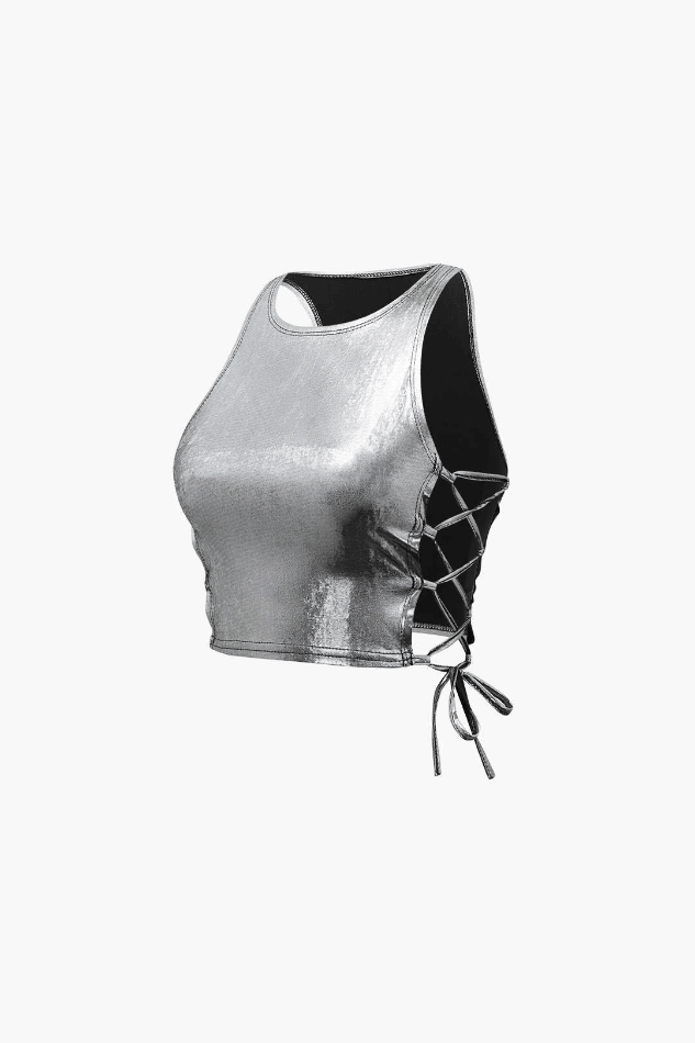 Metallic Lace Up Side Crop Tank Top - HouseofHalley