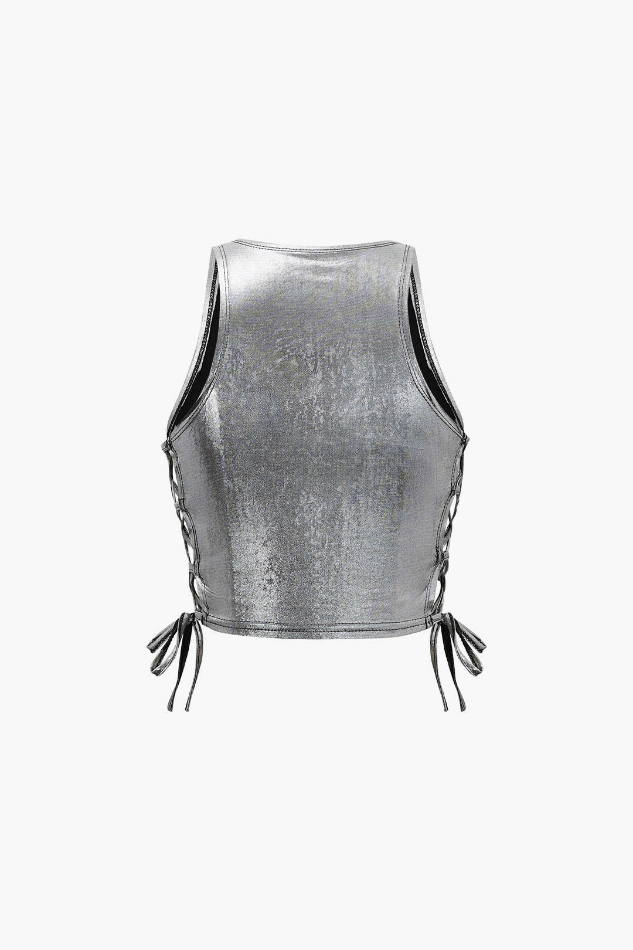 Metallic Lace Up Side Crop Tank Top - HouseofHalley