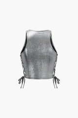 Metallic Lace Up Side Crop Tank Top - HouseofHalley