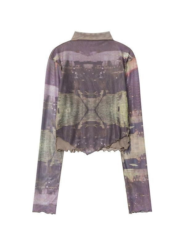 Mock Neck Mesh Print Long Sleeve Tee - HouseofHalley