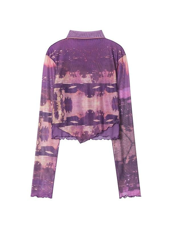 Mock Neck Mesh Print Long Sleeve Tee - HouseofHalley