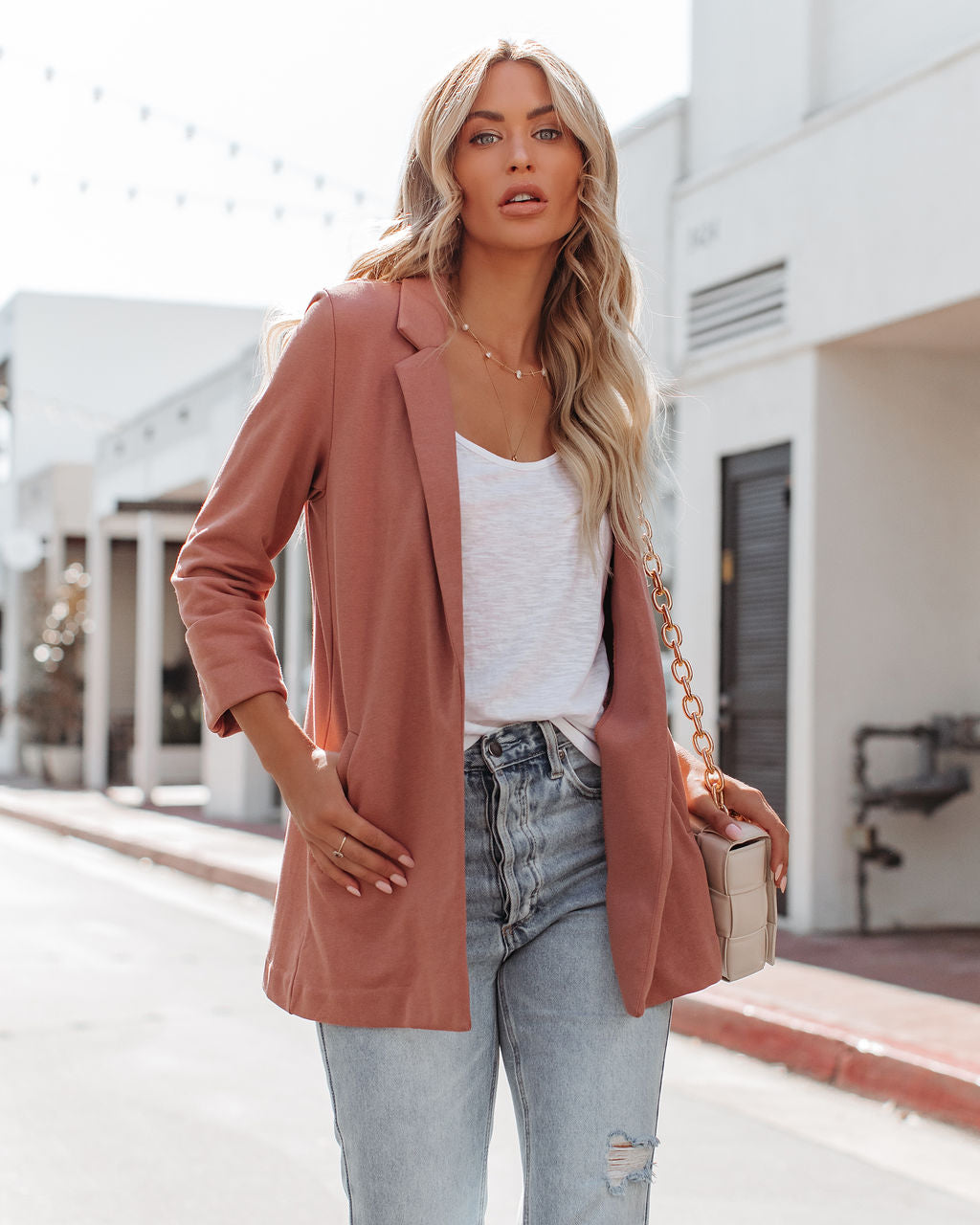 Moore Cotton Pocketed Blazer - Clay