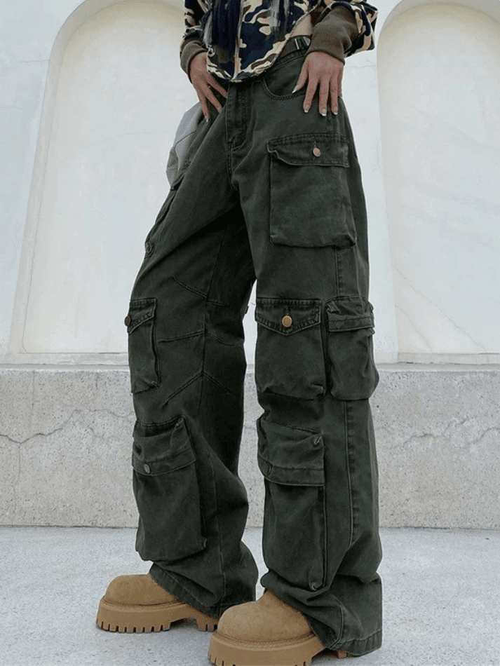 Multi Pockets Vintage Baggy Cargo Jeans - HouseofHalley