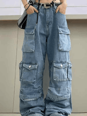 Multiple Pocket Washed Cargo Boyfriend Jeans - HouseofHalley