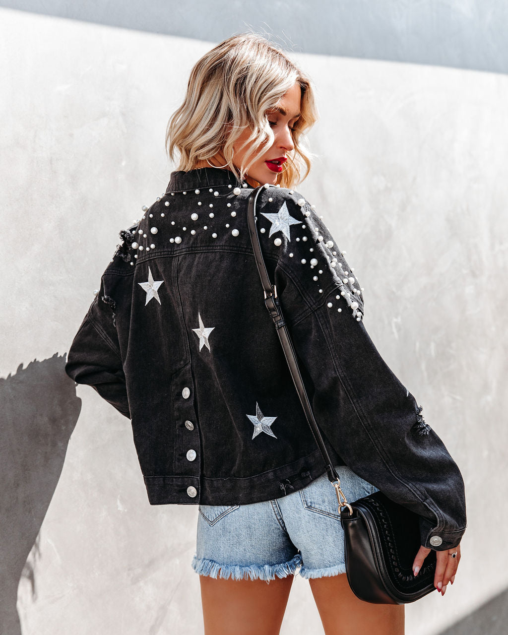 North Star Embellished Pocketed Denim Jacket