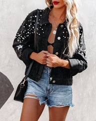 North Star Embellished Pocketed Denim Jacket