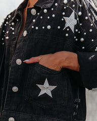 North Star Embellished Pocketed Denim Jacket