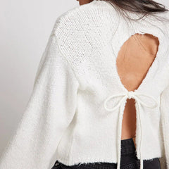 Women's round neck long sleeve sexy backless strappy sweater short versatile hot girl top