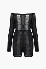 Off The Shoulder Destroyed Knit Romper - HouseofHalley