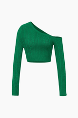 One Shoulder Cable Knit Crop Sweater - HouseofHalley