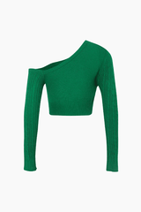 One Shoulder Cable Knit Crop Sweater - HouseofHalley