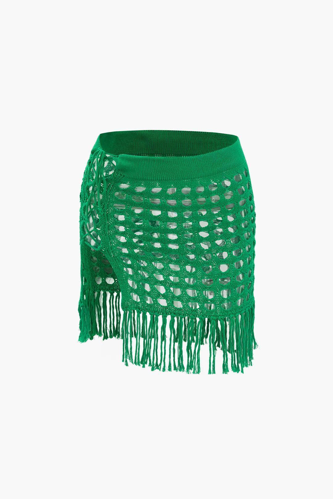 Openwork Knit Fringe Mini Skirt - HouseofHalley