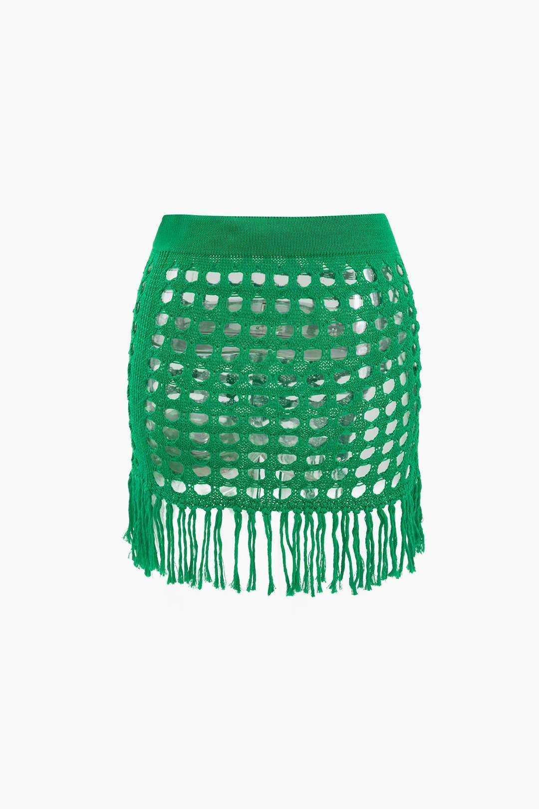 Openwork Knit Fringe Mini Skirt - HouseofHalley