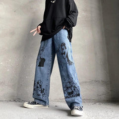 Oversized Anime Printed Denim Jeans
