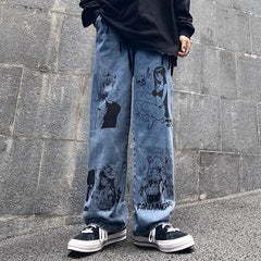 Oversized Anime Printed Denim Jeans