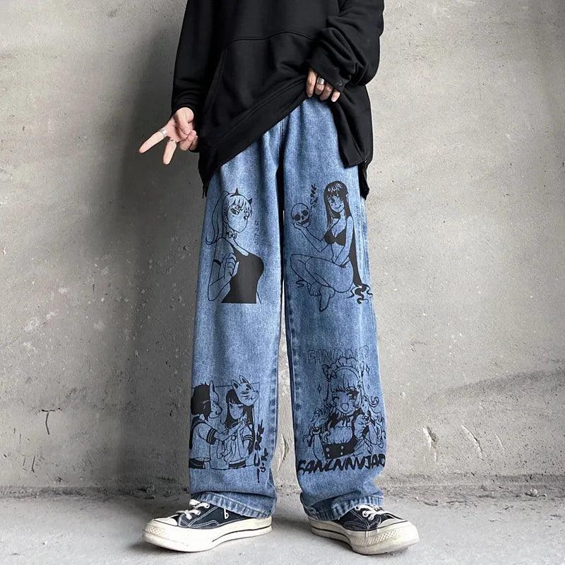 Oversized Anime Printed Denim Jeans