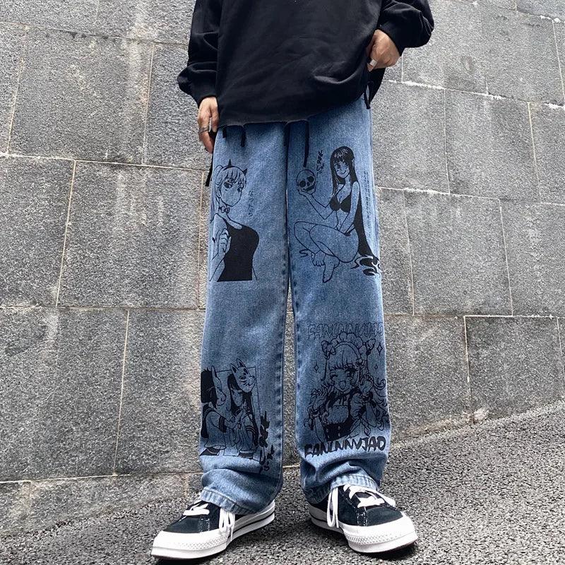 Oversized Anime Printed Denim Jeans