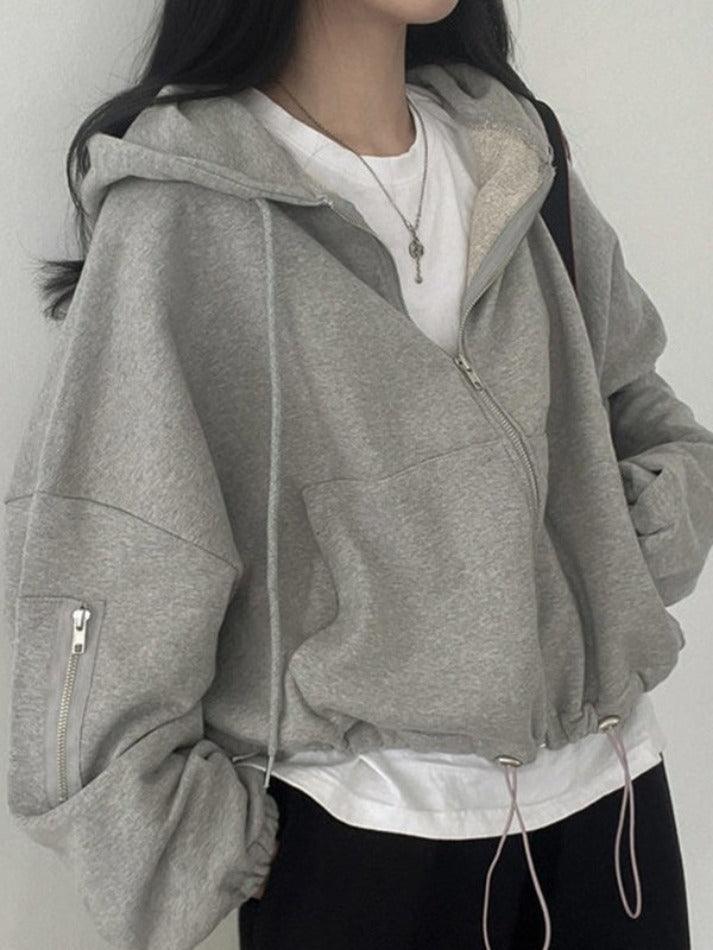 Oversized Zip Up Gray Hoodie - HouseofHalley