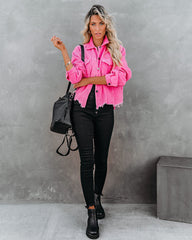 Paddington Distressed Cotton Corduroy Jacket - Hot Pink