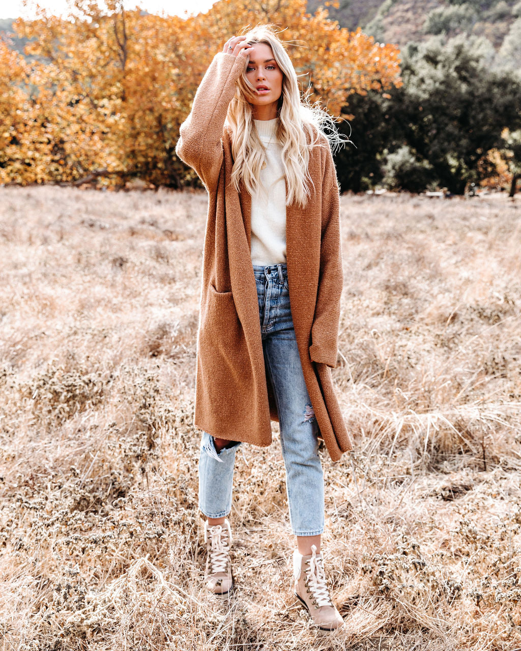 Park City Pocketed Hooded Coatigan - Camel