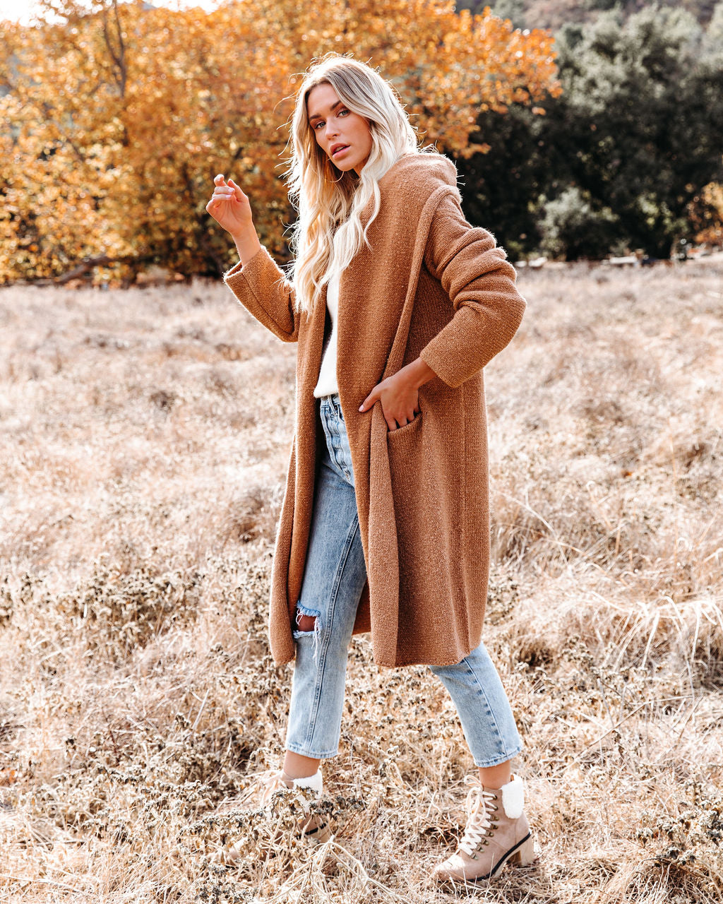 Park City Pocketed Hooded Coatigan - Camel