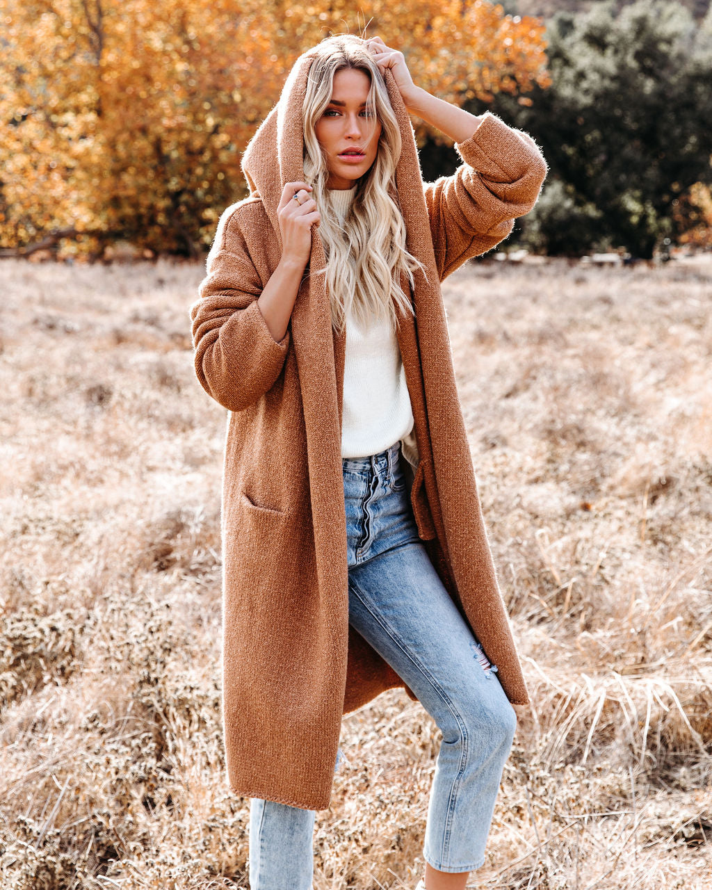 Park City Pocketed Hooded Coatigan - Camel