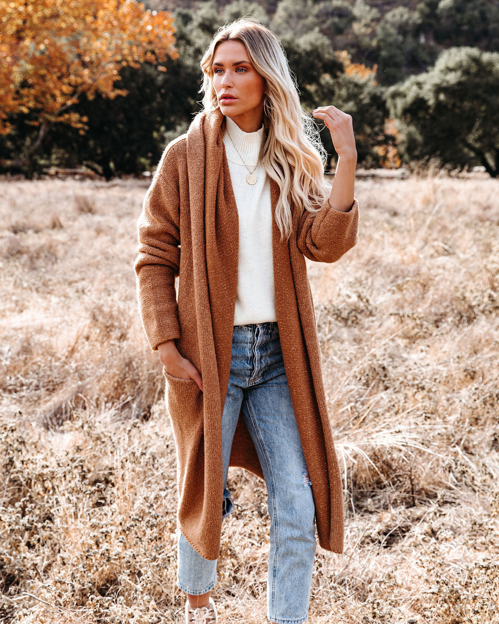 Park City Pocketed Hooded Coatigan - Camel