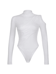 Patchwork Cutout White Long Sleeve Bodysuit