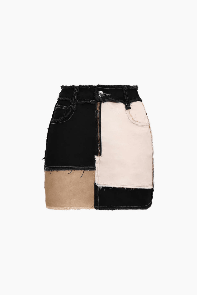 Patchwork Frayed Mini Skirt - HouseofHalley